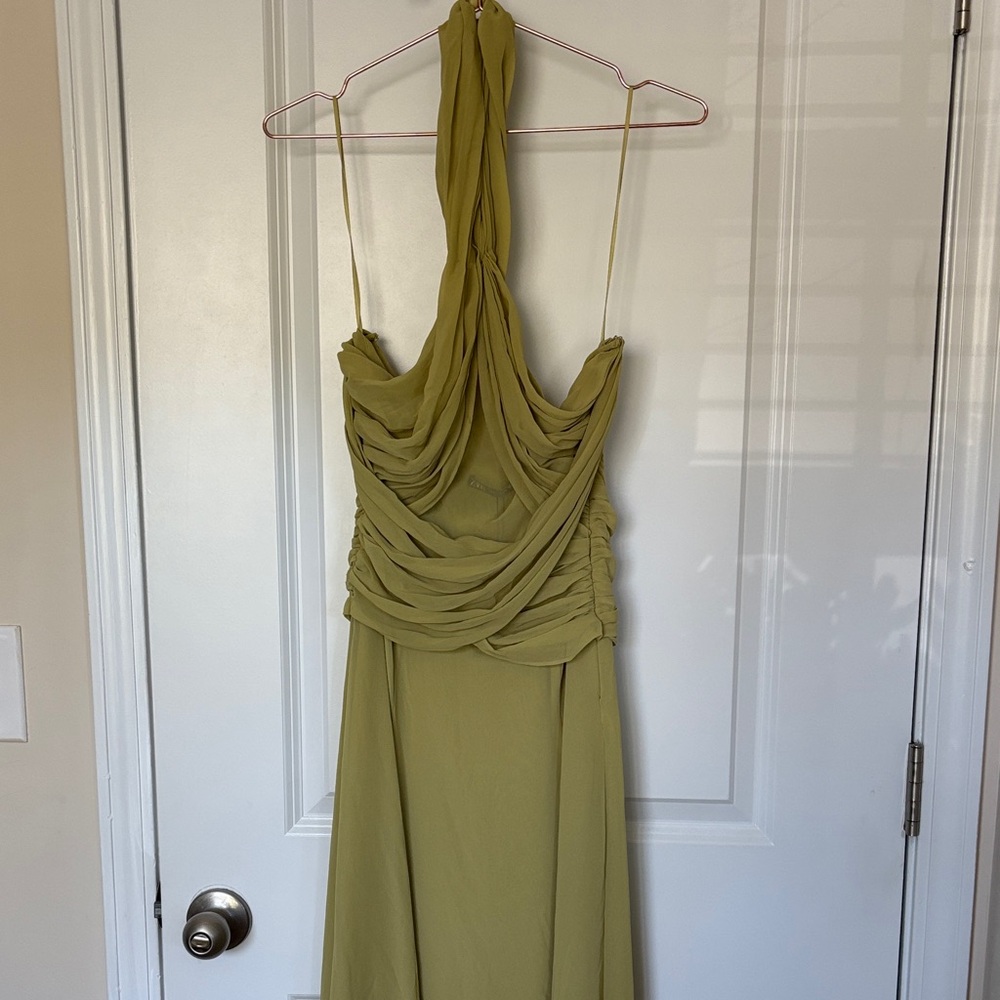 Elegant Green Halter Chiffon Dress